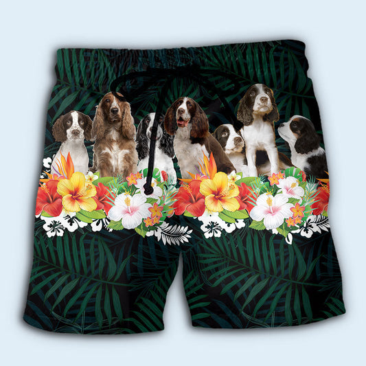 Springer Spaniel Tropical Floral Dog Beach Shorts Artwork View For Seaside Trips And Casual Style