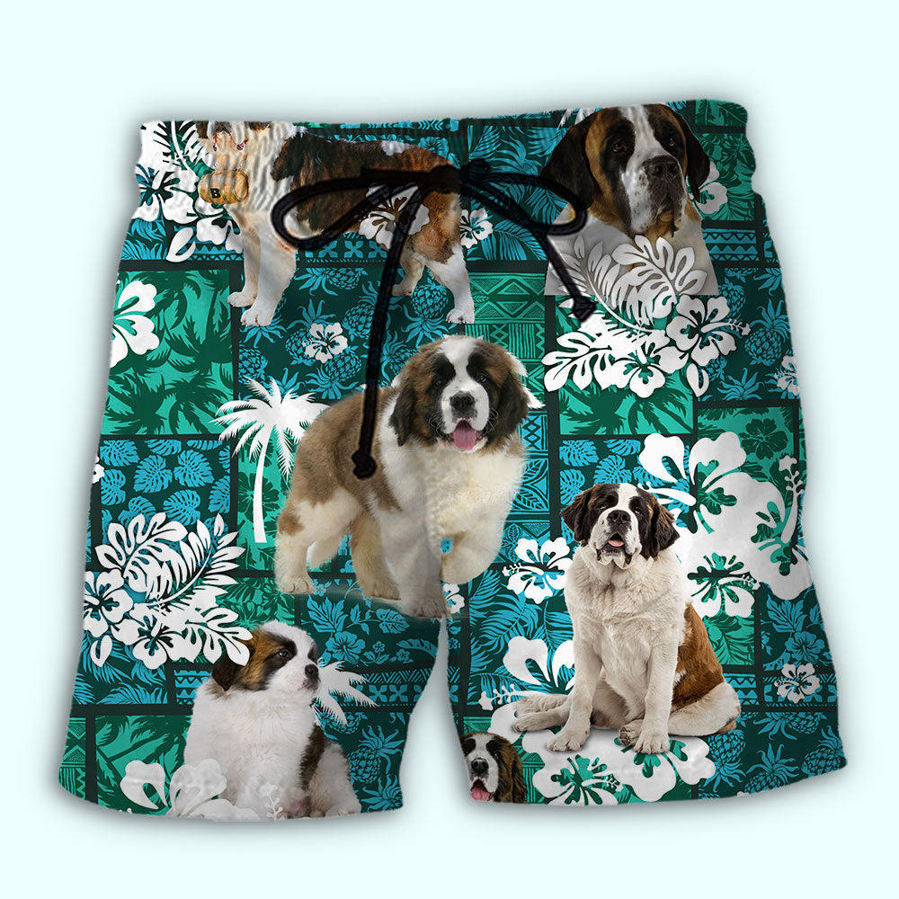 Saint Bernard Tropical Dog Lover Beach Shorts For Sunny Holidays And Comfortable Daily Styling
