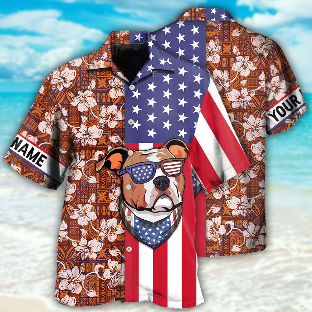 Tropical Floral Dog Staffordshire Bull Terrier American Hawaiian Shirt Artwork Detail For Tropical Trips And Casual Outings