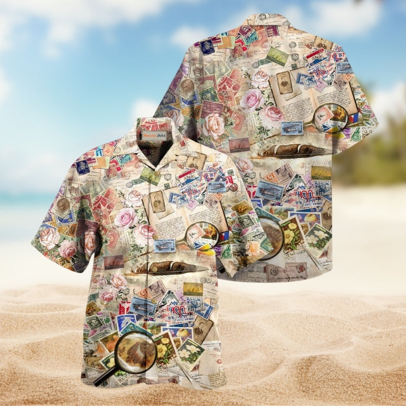 Stamps Collecting Stamps Is Favorite Hobby Hawaiian Shirt For Summer Vacation Beach Travel And Relaxed Casual Wear