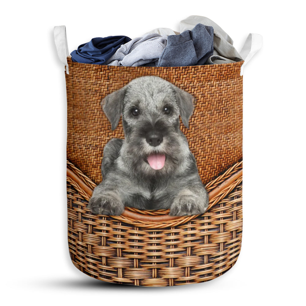 Standard Schnauzer Dog Rattan Texture Laundry Basket For Bathroom Bedroom Storage