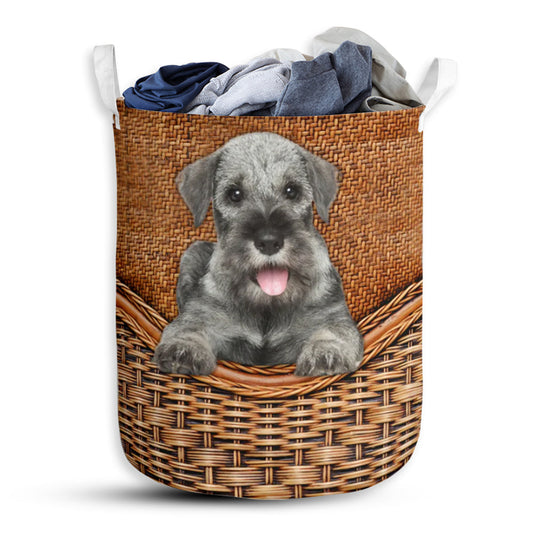 Standard Schnauzer Dog Rattan Texture Laundry Basket For Bathroom Bedroom Storage