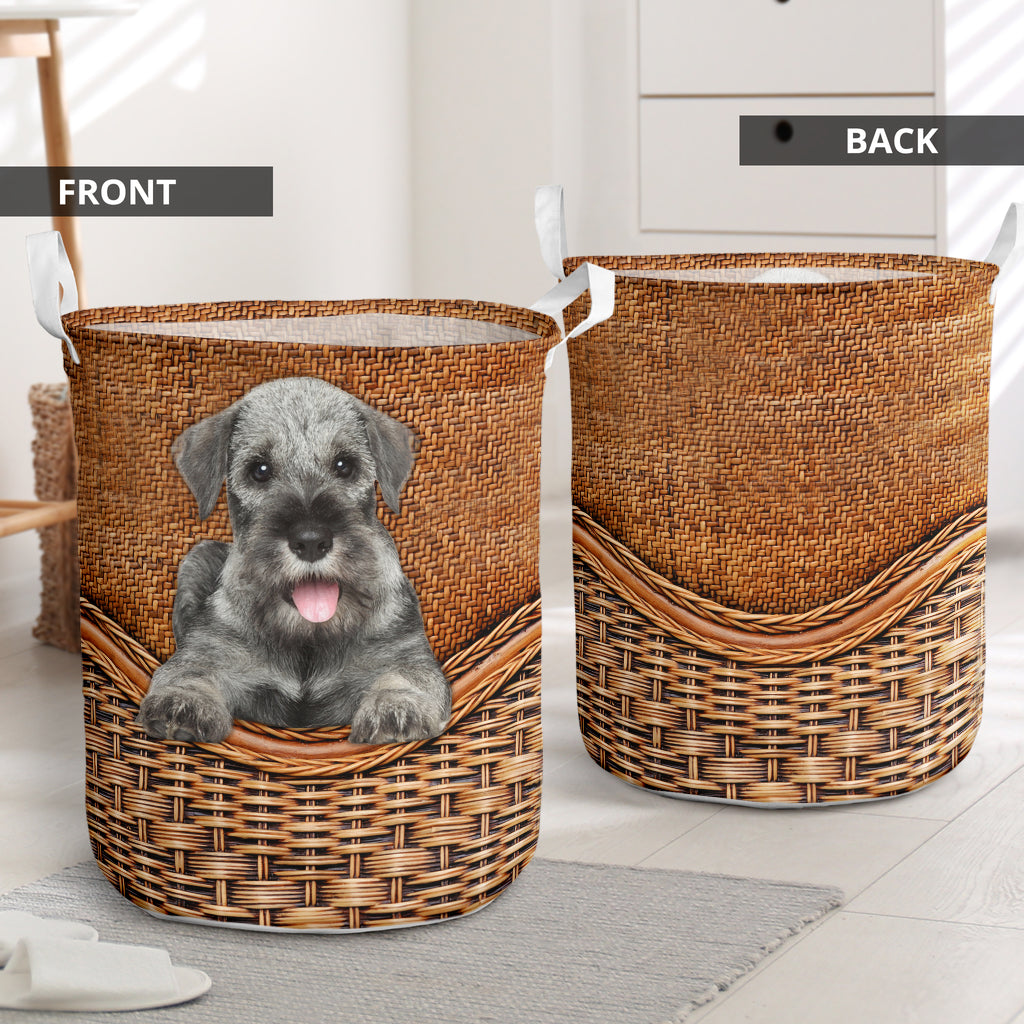 Standard Schnauzer Dog Rattan Texture Laundry Basket For Room Home Organizer