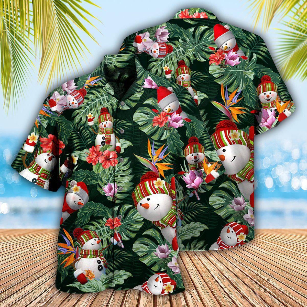 Christmas Tropical Snowman Hawaiian Shirt With All Over Print For Coastal Vacations Warm Weather Events And Daily Style