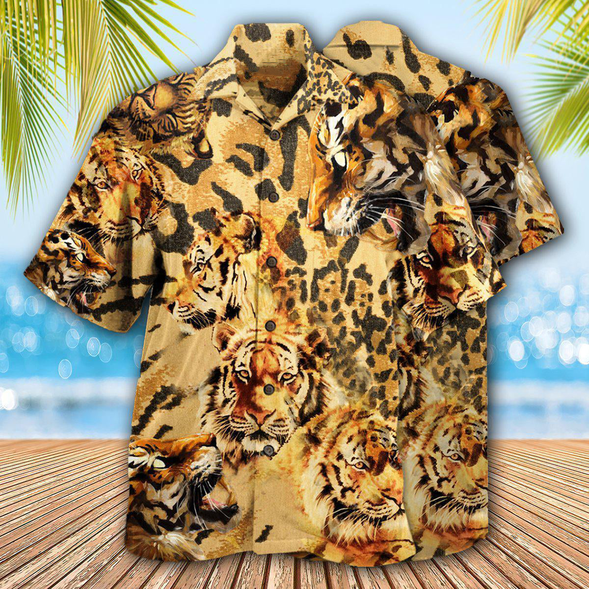 Tiger Hawaiian Shirt With All Over Print For Coastal Vacations Warm Weather Events And Daily Style