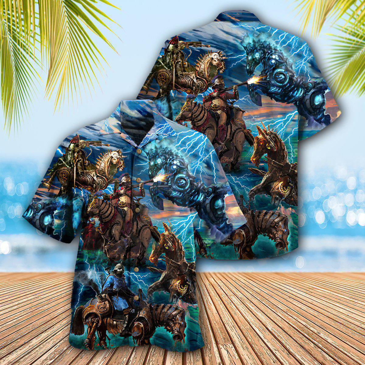 Steampunk Horse Mechanical Hawaiian Shirt Pattern View For Lightweight Everyday Style