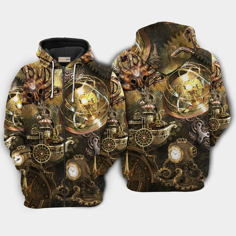 Steampunk Octopus Revolution Hoodie For Sea Enthusiasts Vacation Style And Comfortable Layering
