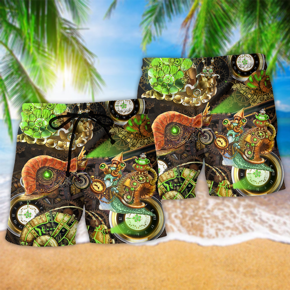 Steampunk Snail Fantasy Mechanical Beach Shorts Print View For Coastal Escapes And Casual Outings