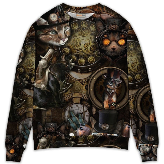 Steampunk Cat Magic Theme Sweater For Outdoor Activities Weekend Trips And Relaxed Everyday Outfits