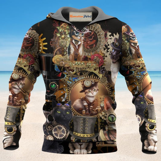 Steampunk Cat Hoodie For Nature Lovers Casual Travel And Comfortable Layering