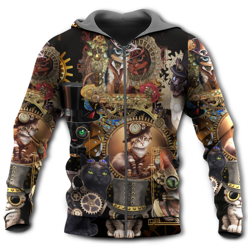 Steampunk Cat Hoodie For Nature Lovers Casual Travel And Comfortable Layering