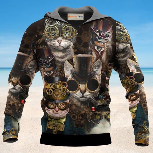 Steampunk Cat Machine Hoodie For Animal Lovers Casual Streetwear Travel And Everyday Comfort