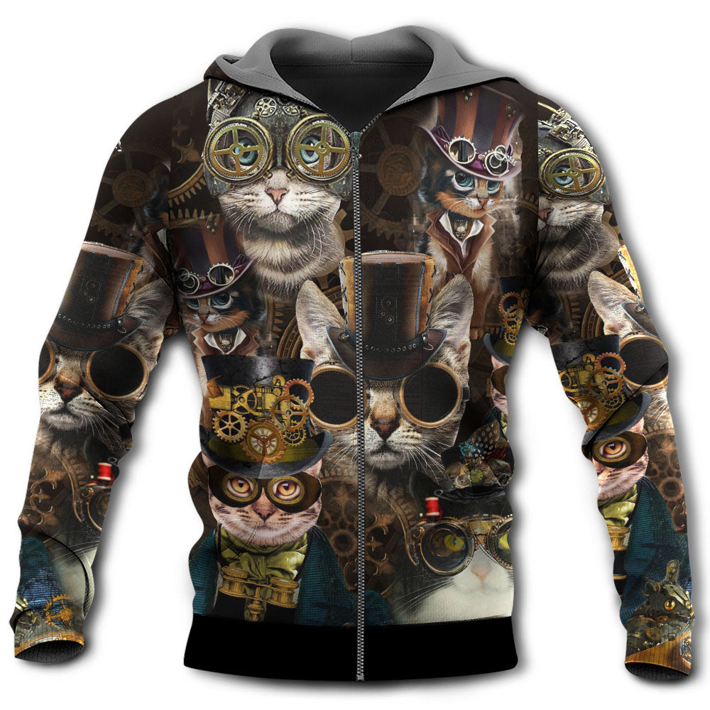Steampunk Cat Machine Hoodie For Animal Lovers Casual Streetwear Travel And Everyday Comfort