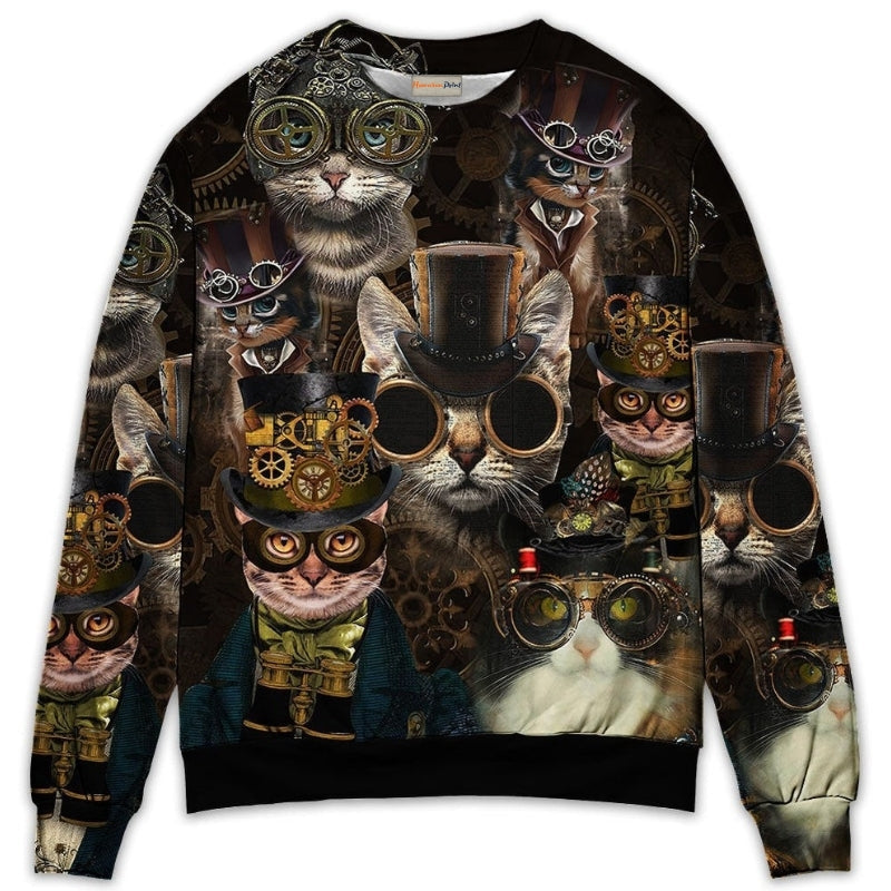 Steampunk Cat Machines Sweater For Outdoor Activities Weekend Trips And Relaxed Everyday Outfits