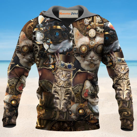 Steampunk Cat Mad World Hoodie For Animal Enthusiasts Outdoor Activities And Daily Wear
