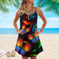 Butterfly Colorful V-Neck Sleeveless Cami Dress For Garden Parties And Relaxed Summer Wear