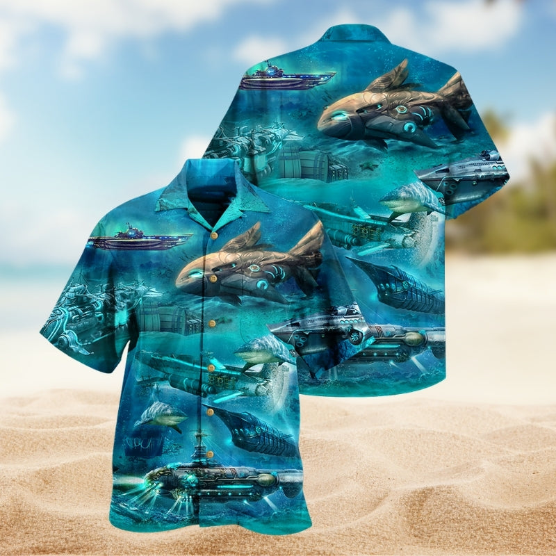 Submarine Ocean Hawaiian Shirt For Island Getaways, Outdoor Gatherings, And Comfortable Summer Wear