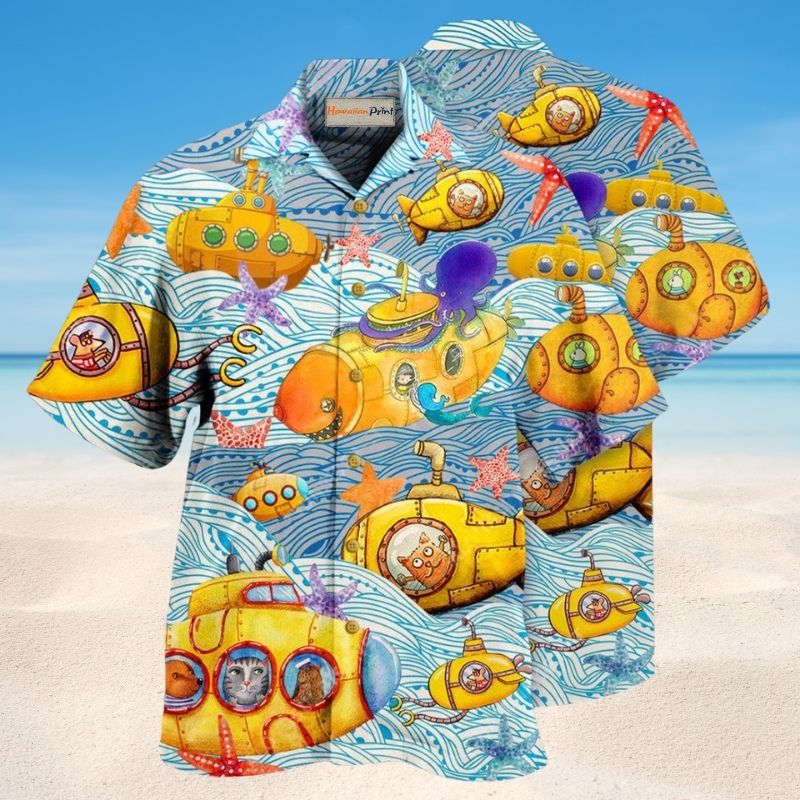 Submarines Diving Ocean Hawaiian Shirt For Active Holidays, Resort Trips, And Warm Weather Gatherings