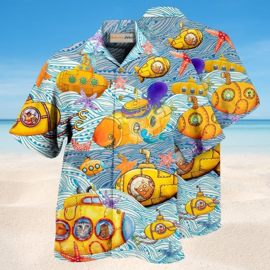 Submarines Diving Ocean Hawaiian Shirt For Active Holidays, Resort Trips, And Warm Weather Gatherings