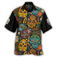 Creative Colorful Sugar Skull Hawaiian Shirt For Island Vacations, Resort Wear, And Relaxed Seasonal Style