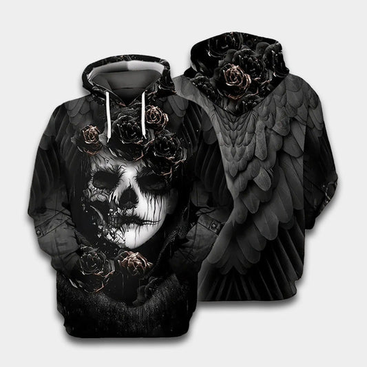 Black Sugar Skull Hoodie For Alternative Fashion Events And Relaxed Everyday Wear
