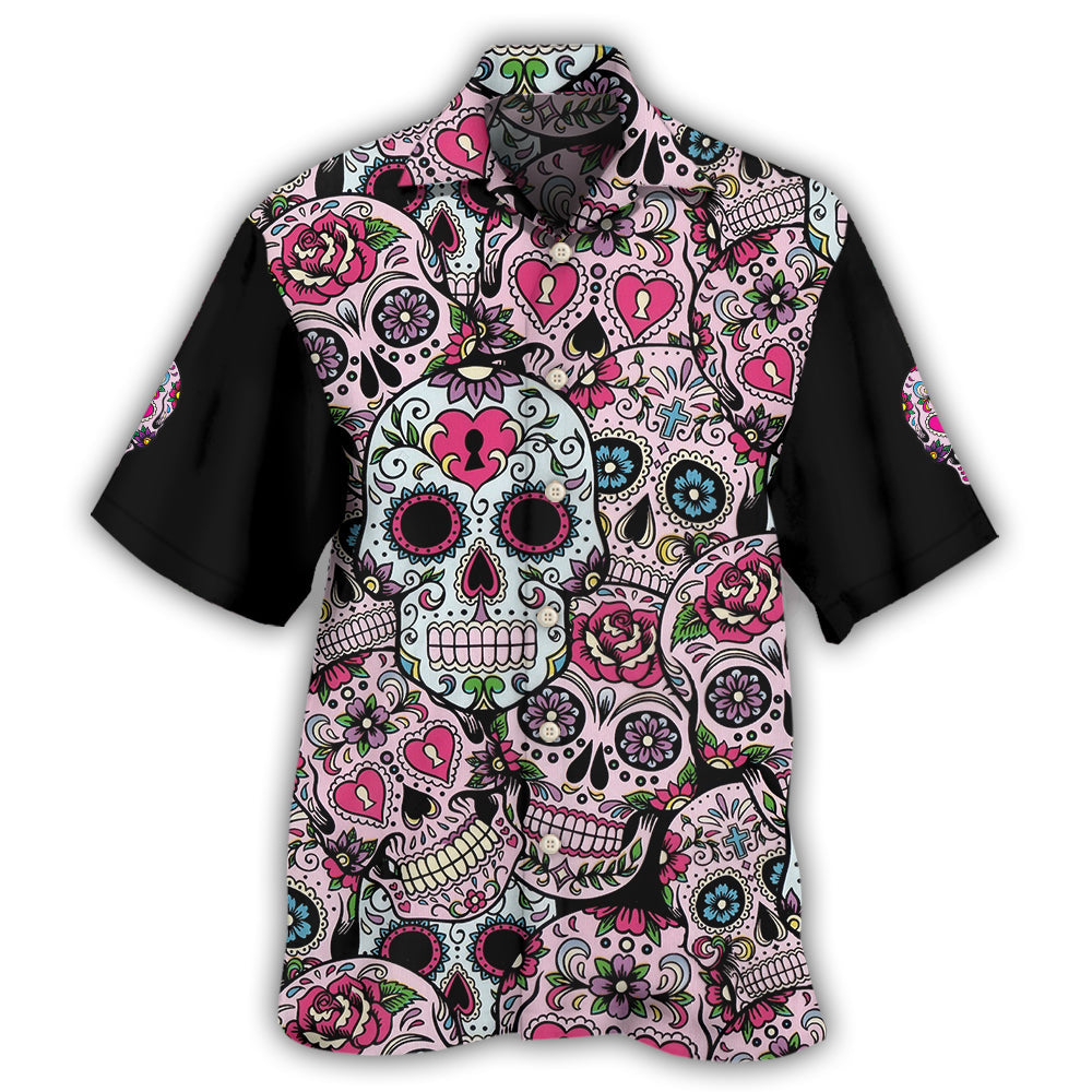 Creative Colorful Sugar Skull Hawaiian Shirt For Coastal Travel, Casual Events, And Comfortable Summer Wear