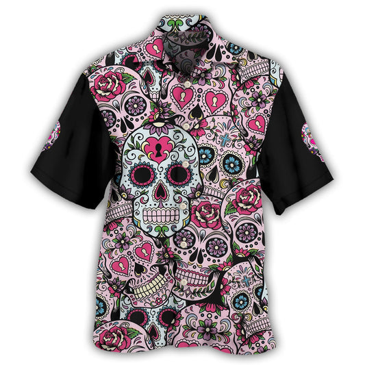 Creative Colorful Sugar Skull Hawaiian Shirt For Coastal Travel, Casual Events, And Comfortable Summer Wear