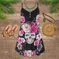 Sugar Skull Rose Floral V-Neck Sleeveless Cami Dress For Gothic Events And Relaxed Casual Wear