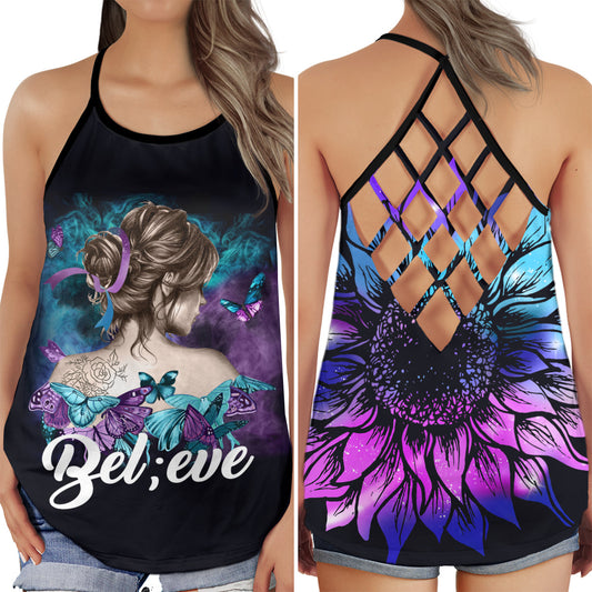 Sunflower Wellness Support Hollow Tank Top For Community Events And Positive Support