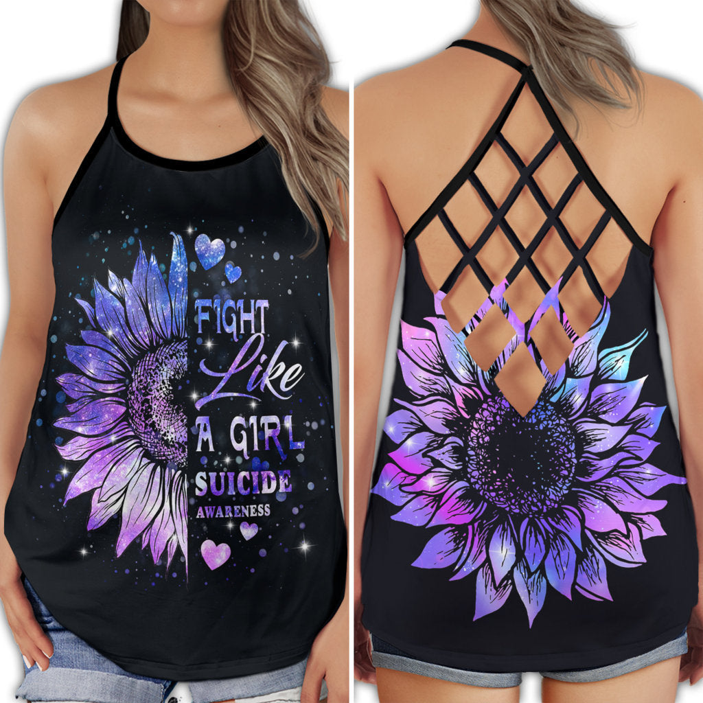 Purple Floral Wellness Support Hollow Tank Top For Community Events And Positive Support