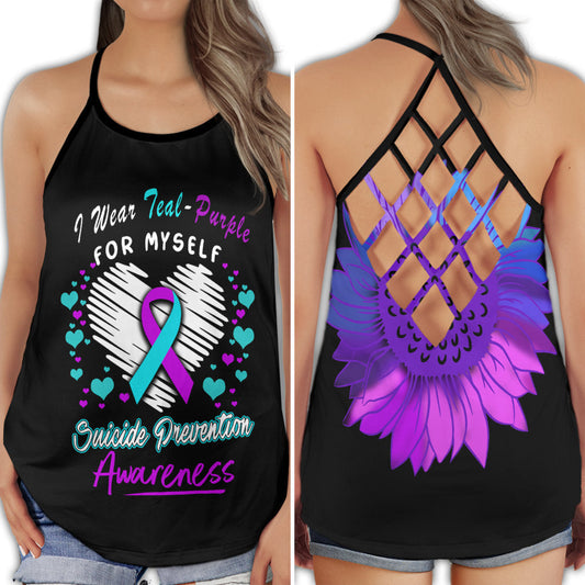 Teal Purple Personal Wellness Support Hollow Tank Top For Community Events And Positive Support
