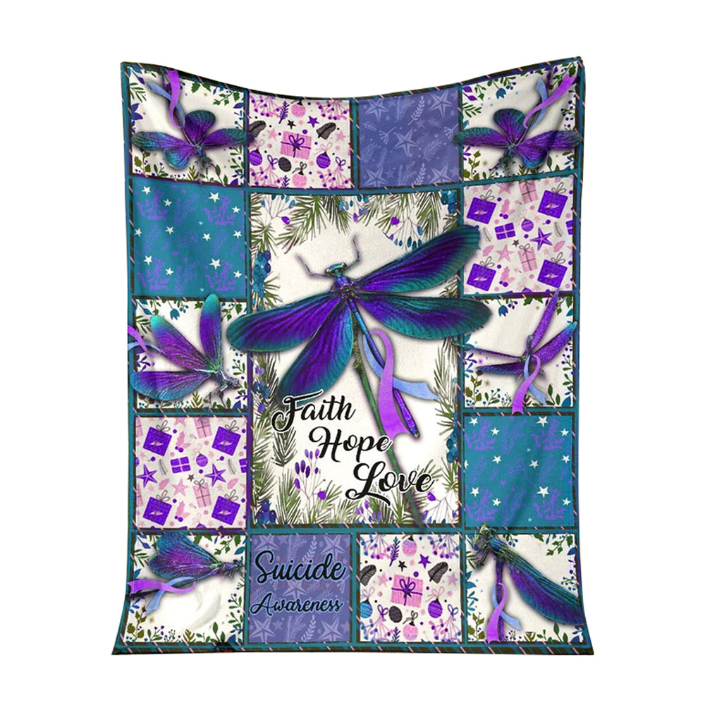 Mental Health Awareness Dragonfly Flannel Blanket For Cozy Bedroom Sofa Decor