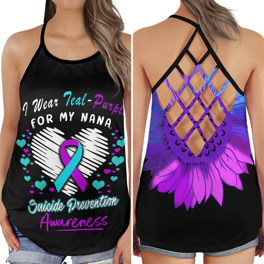 Teal Purple Grandmother Wellness Support Hollow Tank Top For Awareness Gatherings And Daily Wear