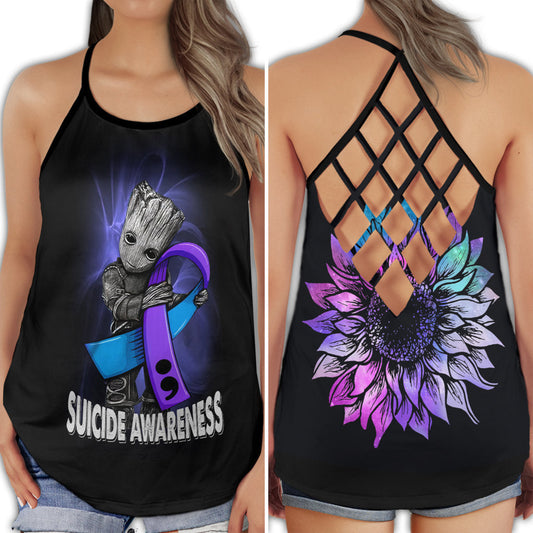 Blue Floral Wellness Support Hollow Tank Top For Community Events And Positive Support