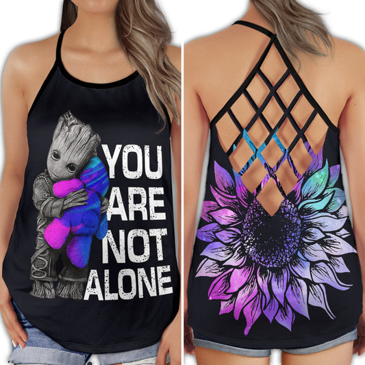 Floral Wellness Support Hollow Tank Top For Awareness Gatherings And Daily Wear