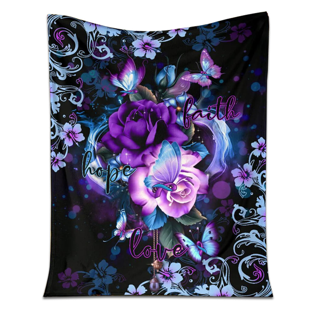 Mental Health Awareness Rose Butterfly Flannel Blanket For Cozy Bedroom Sofa Decor