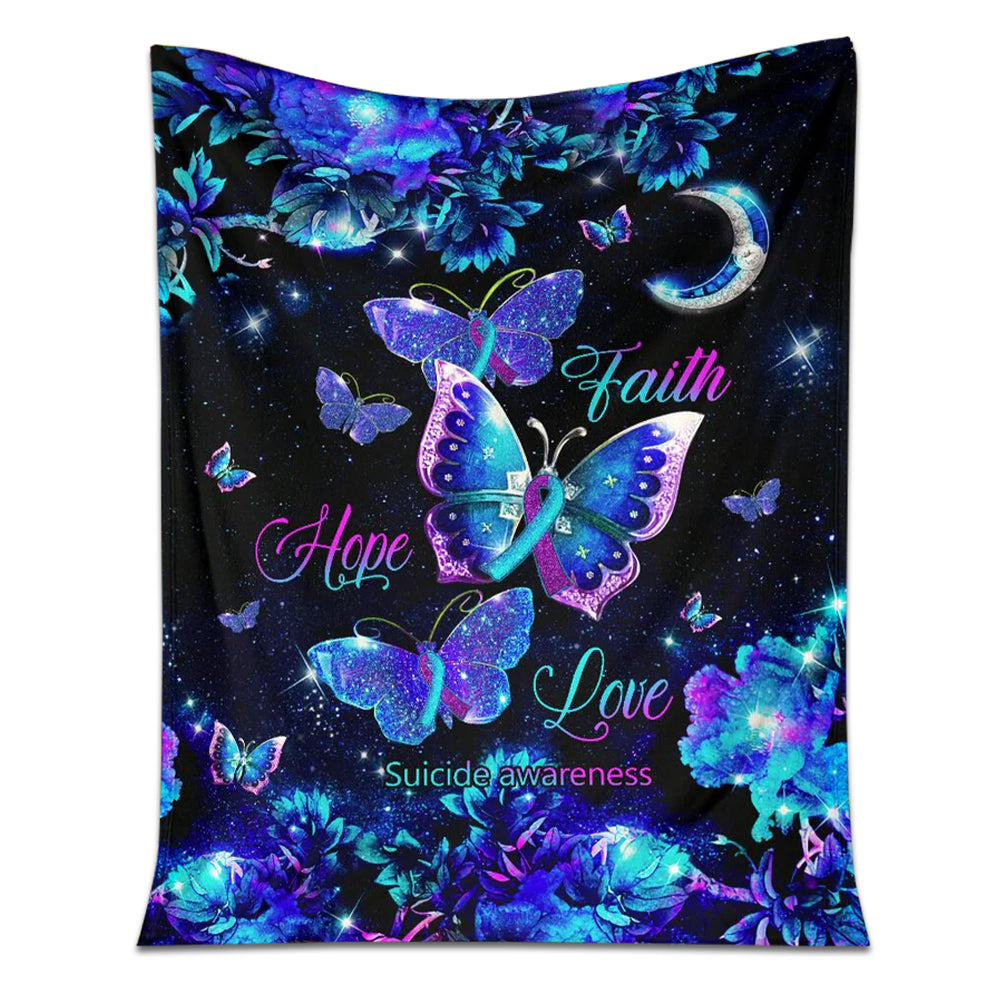Mental Health Awareness Butterfly Flannel Blanket For Cozy Bedroom Sofa Decor