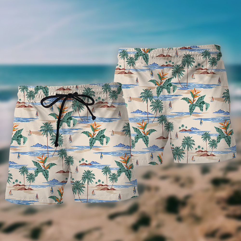 Tropical Aloha Summer Beach Shorts Pattern Detail For Weekend Travel And Relaxed Holiday Style