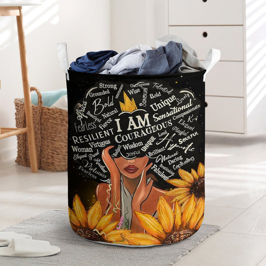 Sunflower Black Woman I'm Strong Laundry Basket For Bathroom Bedroom Storage