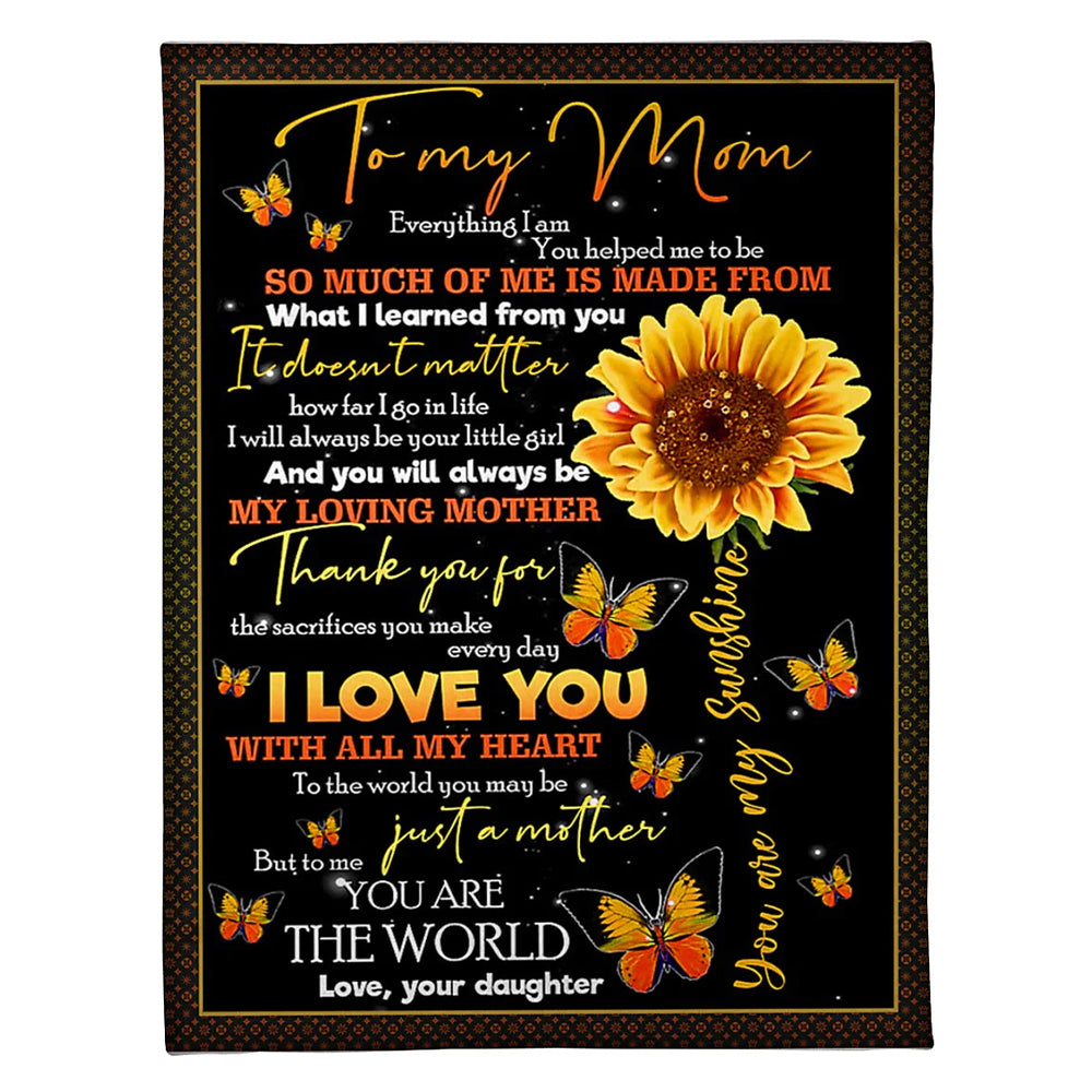 Sunflower To My Mom Flannel Blanket For Cozy Bedroom Sofa Decor