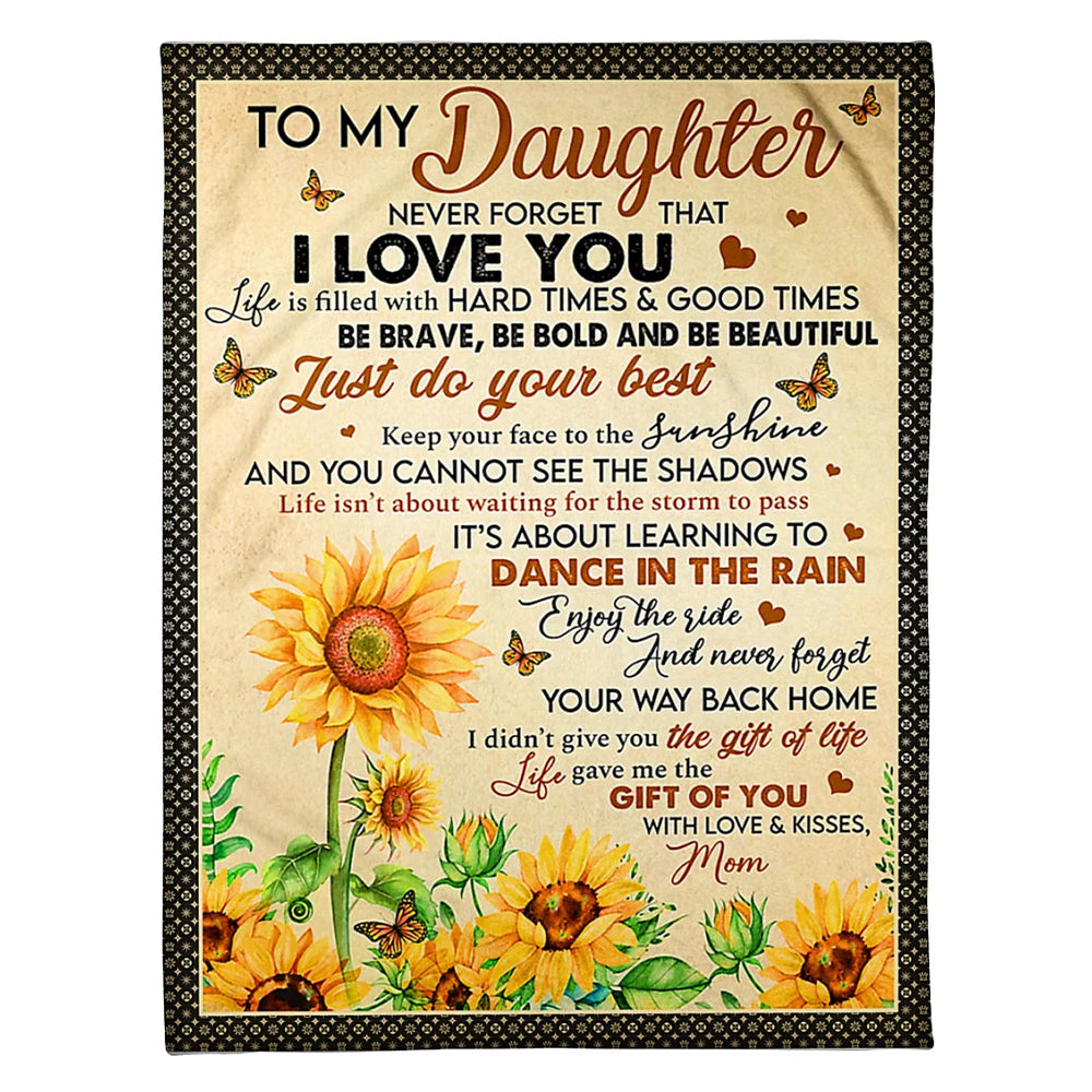 Sunflower I Love You Daughter Gift Flannel Blanket For Cozy Bedroom Sofa Decor