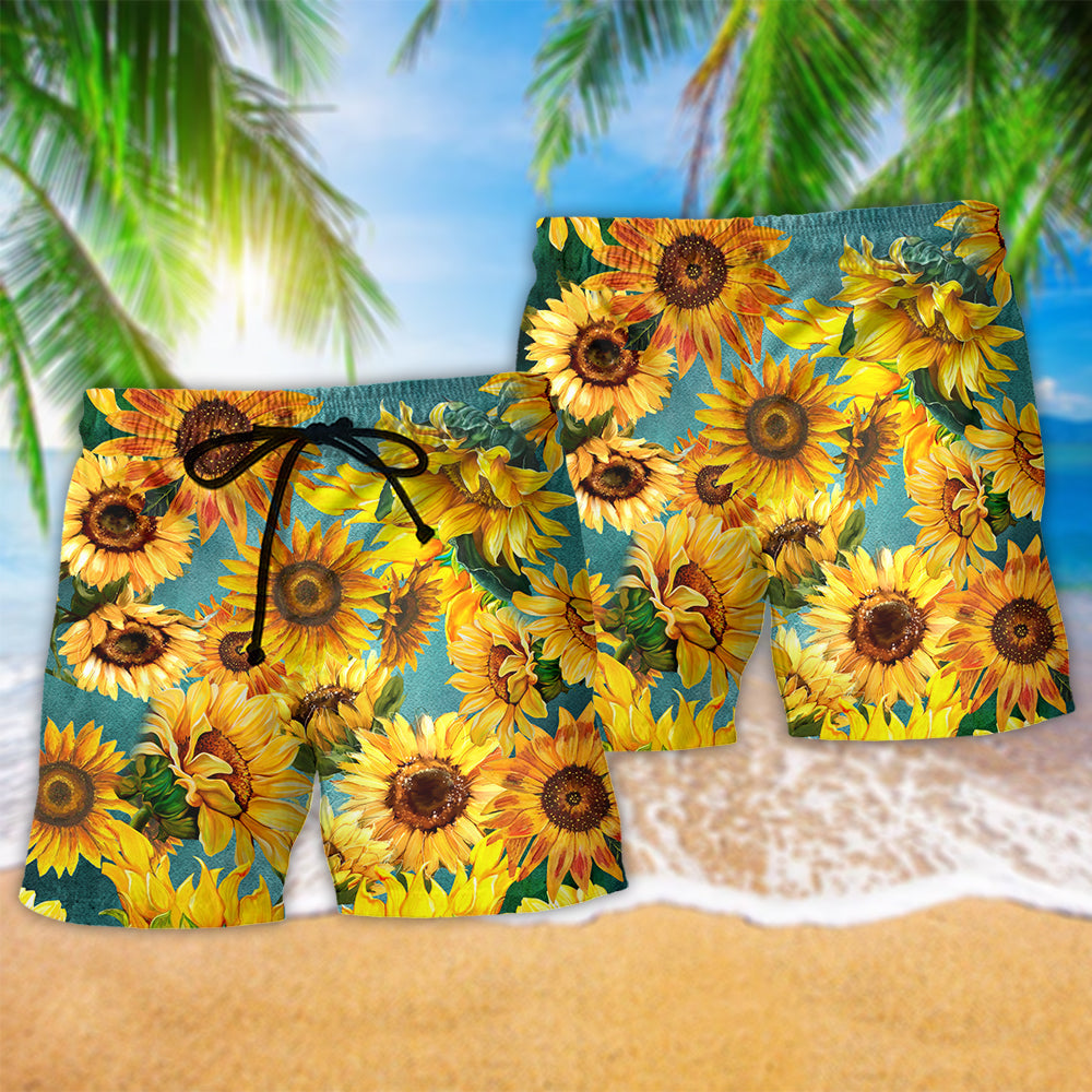 Sunflower Is Peace Life Yellow Color Hawaiian Beach Shorts For Coastal Summer Adventures