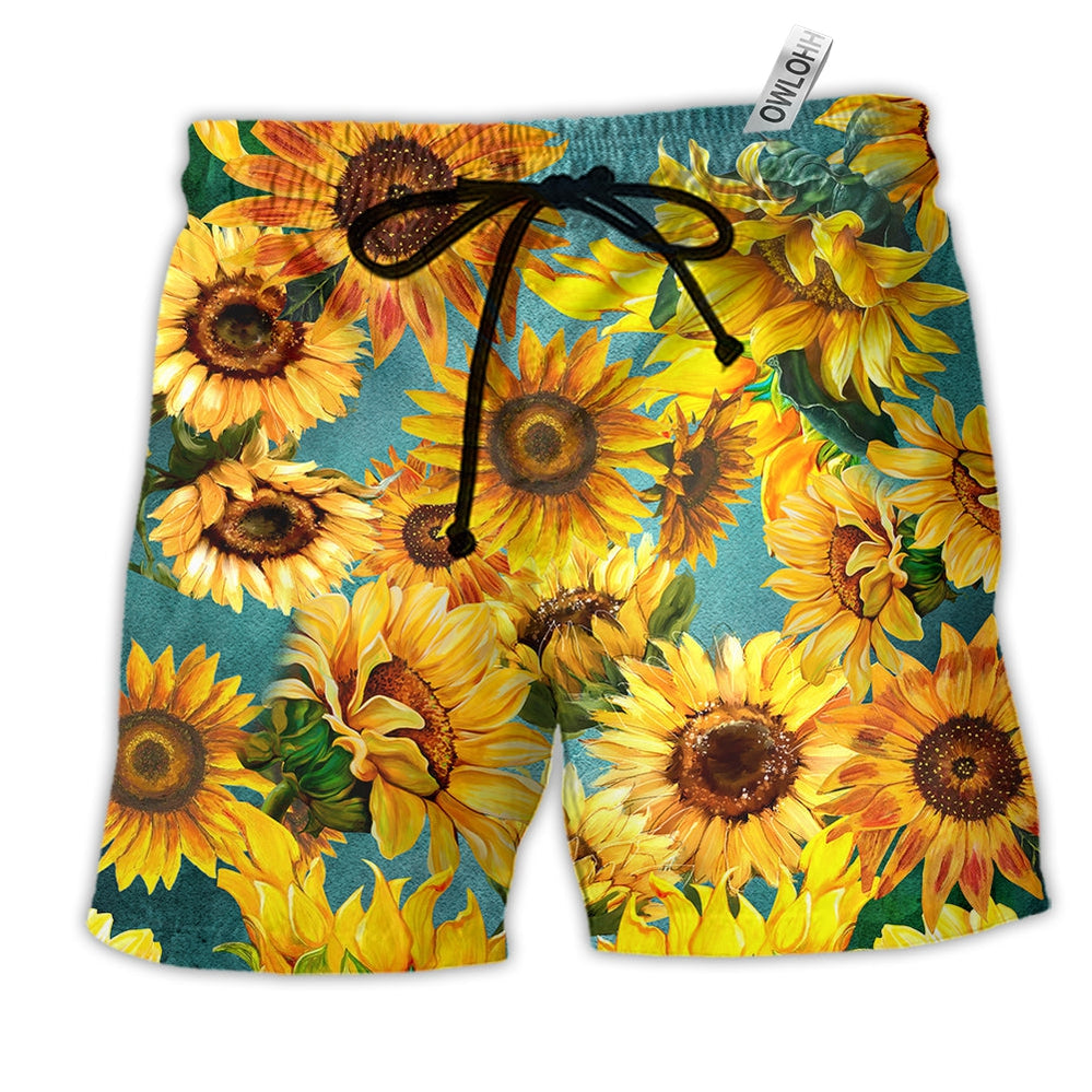 Sunflower Is Peace Life Yellow Color Hawaiian Beach Shorts For Tropical Vacation Wear