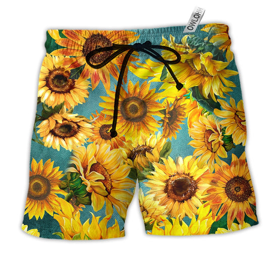 Sunflower Is Peace Life Yellow Color Hawaiian Beach Shorts For Tropical Vacation Wear
