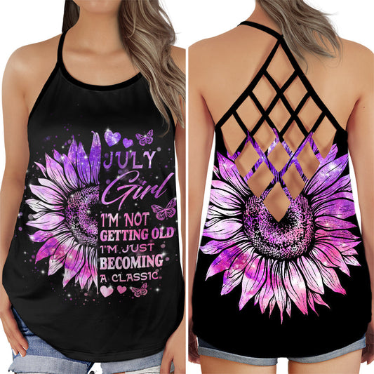 July Girl Sunflower Birthday Hollow Tank Top For Yoga Practice And Summer Outings