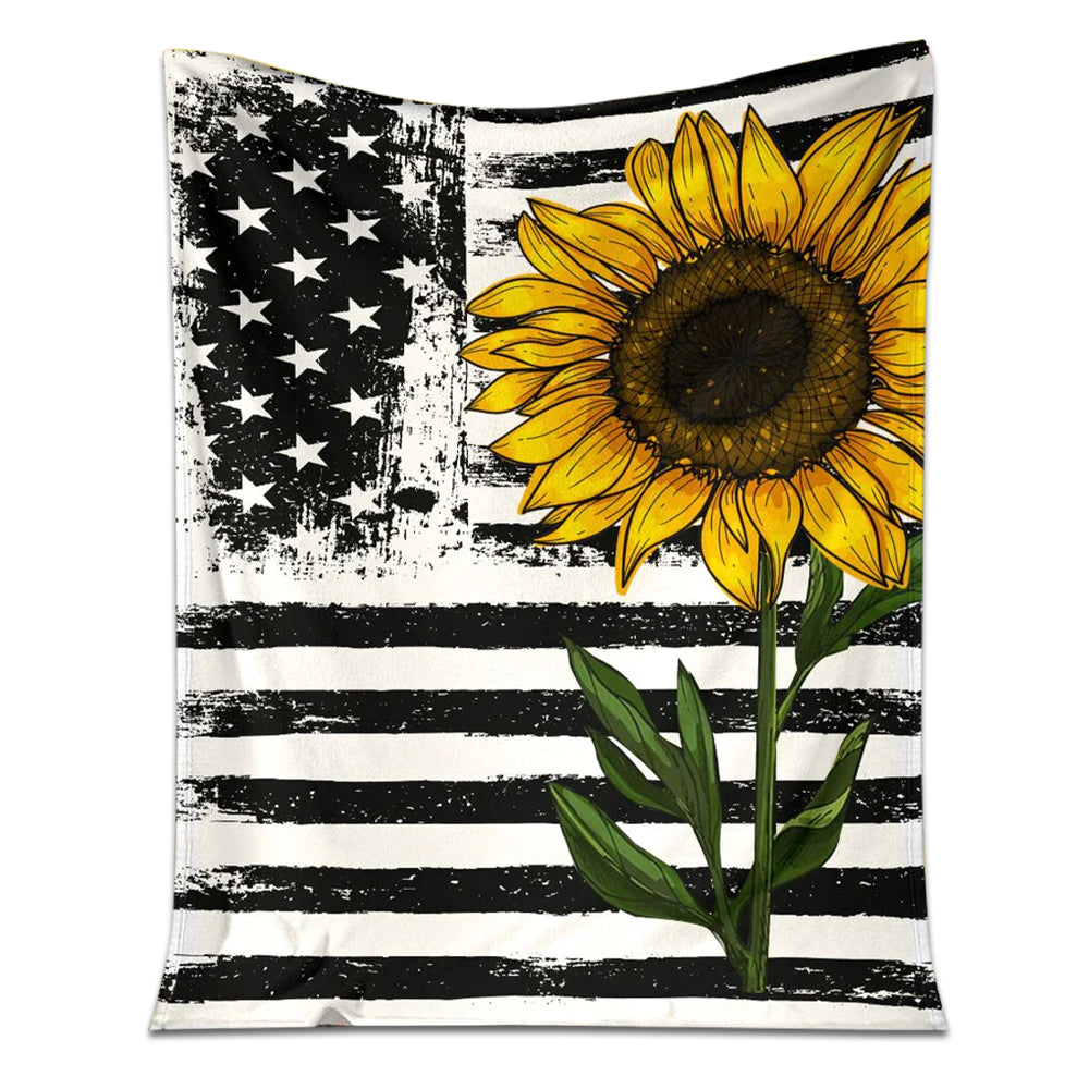 Sunflower American Flag Flannel Blanket For Cozy Bedroom Sofa Decor