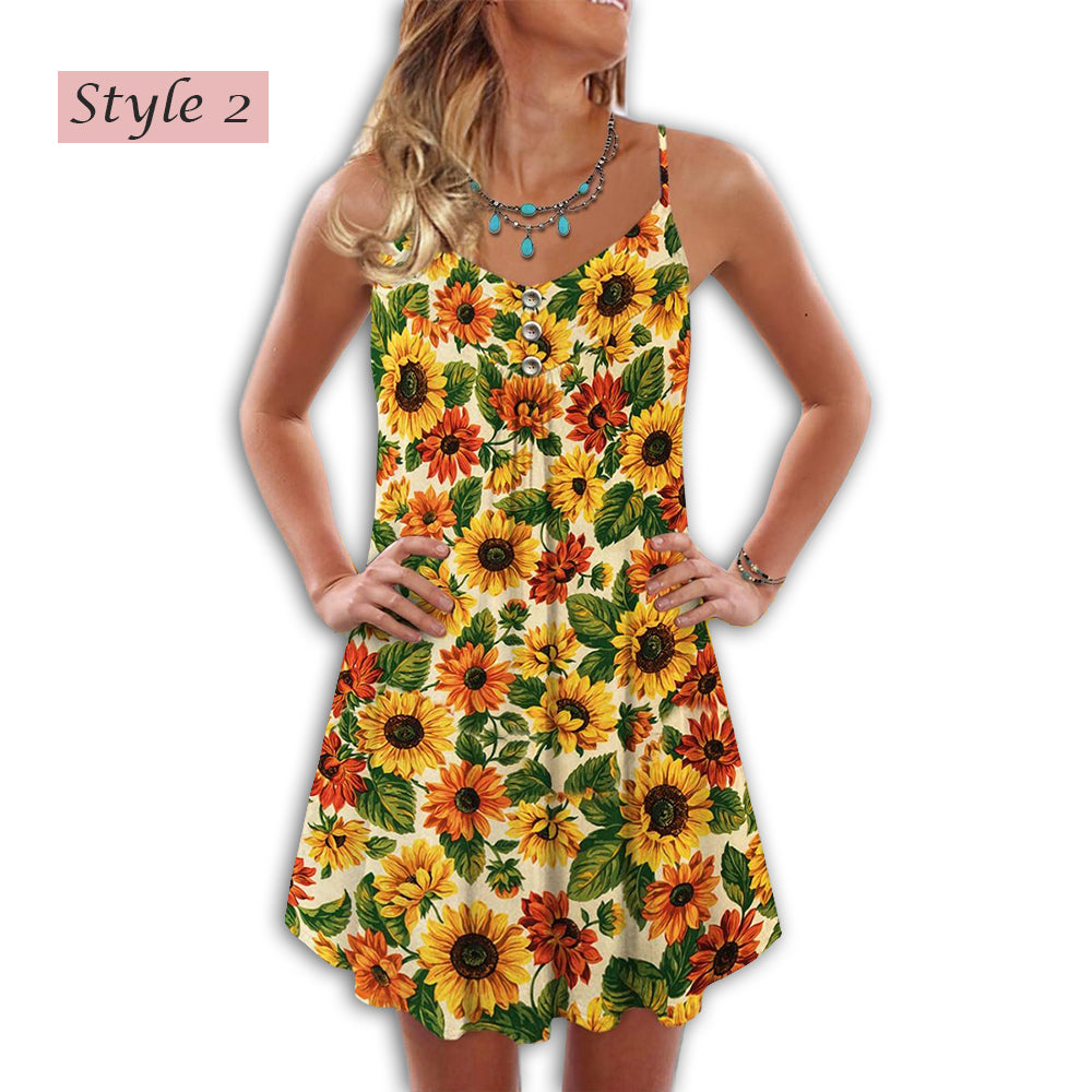 Sunflower Beautiful V-Neck Sleeveless Cami Dress For Nature Lovers And Thoughtful Gifting