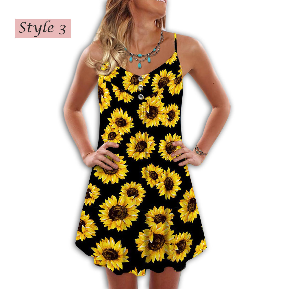 Sunflower Beautiful V-Neck Sleeveless Cami Dress For Nature Lovers And Thoughtful Gifting