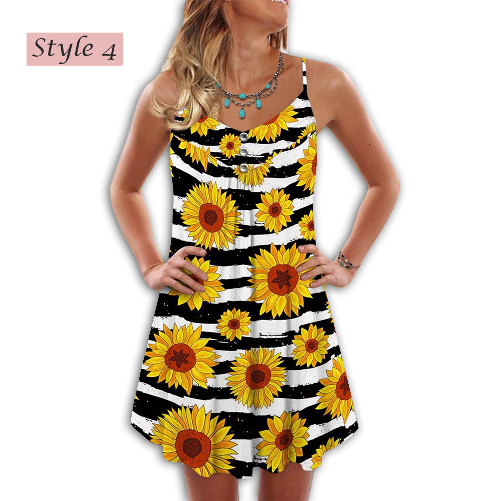 Sunflower Beautiful V-Neck Sleeveless Cami Dress For Nature Lovers And Thoughtful Gifting