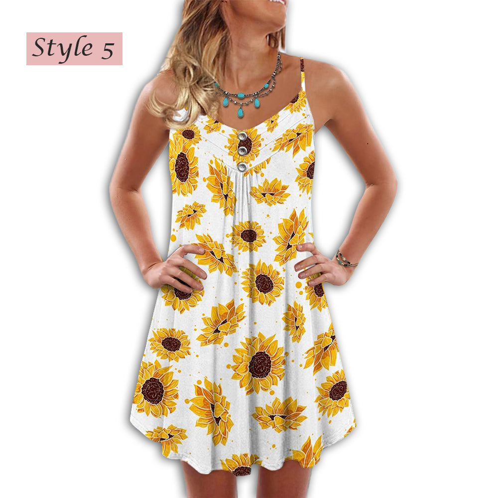 Sunflower Beautiful V-Neck Sleeveless Cami Dress For Nature Lovers And Thoughtful Gifting